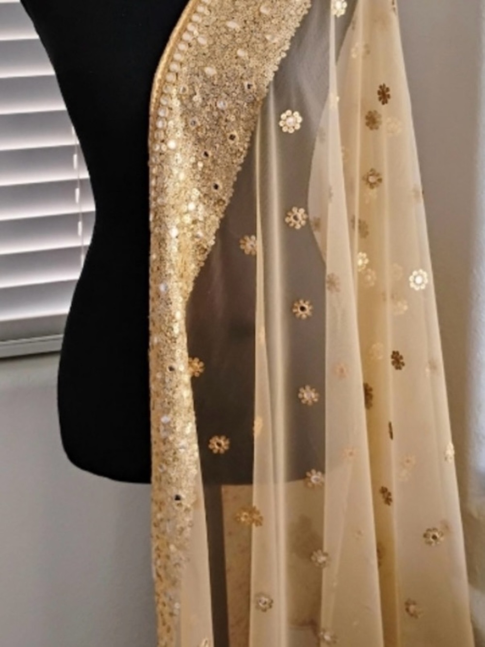 Gold Sequin Embellished Sheer Dupatta